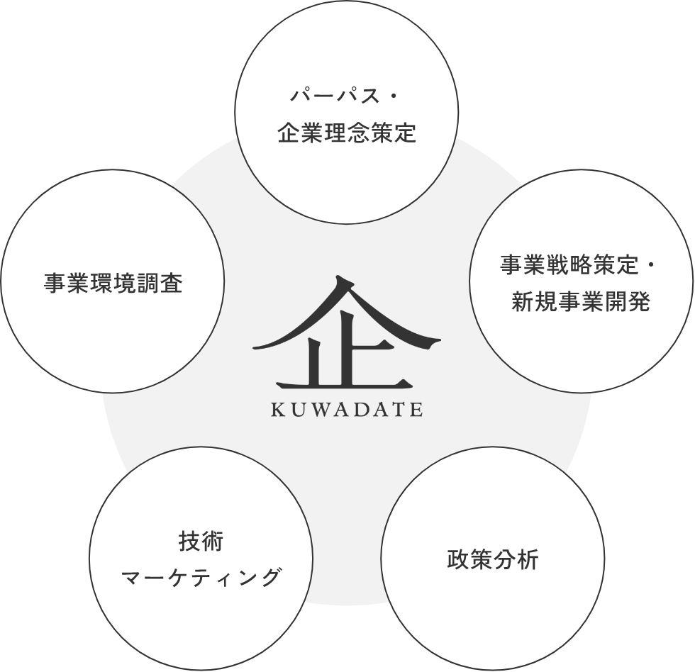 パーパス・企業理念策定 事業戦略策定・新規事業開発 政策分析 技術マーケティング 事業環境調査